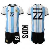 Koszulka piłkarska Argentyna Lautaro Martinez #22 Strój Domowy dla dzieci MŚ 2022 tanio Krótki Rękaw (+ Krótkie spodenki)